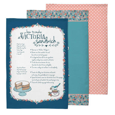 Set of 3 Teal Pink and Blue Patterned Tea Towels