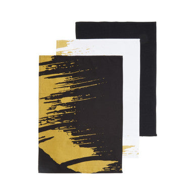 Set of 3 Black White and Gold Patterned Tea Towels