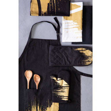 Set of 3 Black White and Gold Patterned Tea Towels