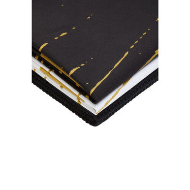 Set of 3 Black White and Gold Patterned Tea Towels