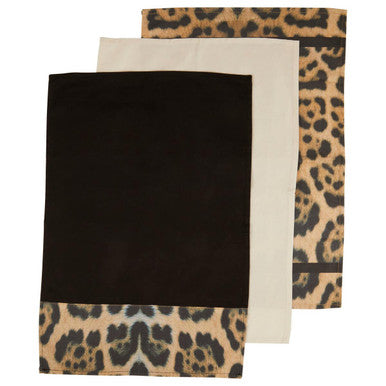 Set of 3 Black and White Leopard Print Tea Towels