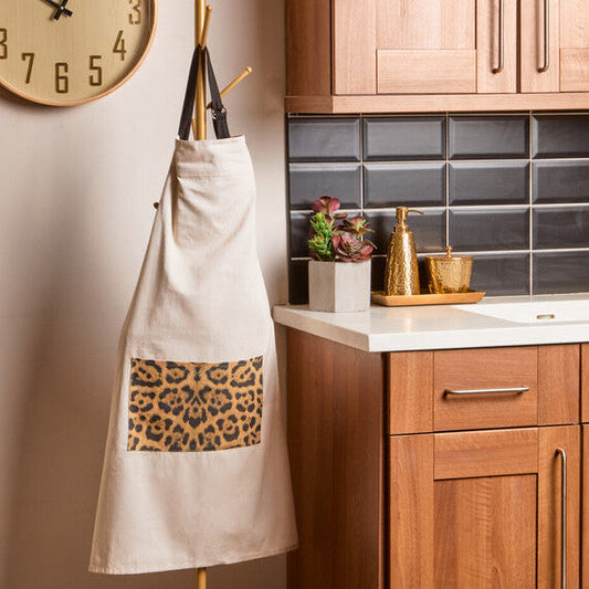 Leopard Print Cotton Apron with Black Ties