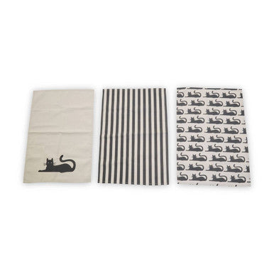 Set of 3 Black Cat Tea Towels