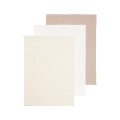 Set of 3 Cream White and Brown Waffle Tea Towels