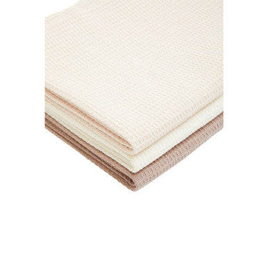 Set of 3 Cream White and Brown Waffle Tea Towels