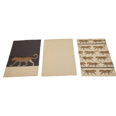 Set of 3 Leopard Print and Plain Tea Towels
