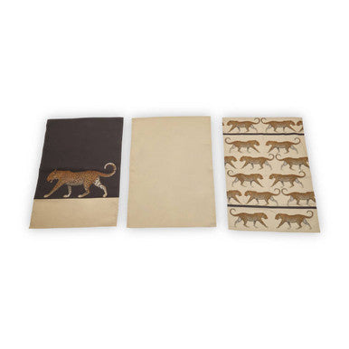 Set of 3 Leopard Print and Plain Tea Towels