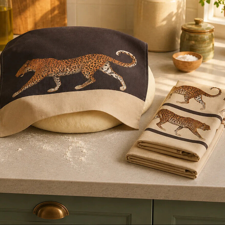 Set of 3 Leopard Print and Plain Tea Towels