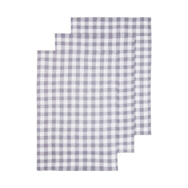 Set of 3 Grey and White Check Cotton Tea Towels