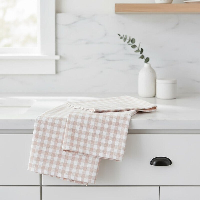 Set of 3 Amber and White Check Tea Towels