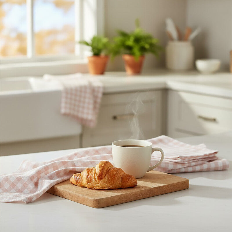 Set of 3 Amber and White Check Tea Towels