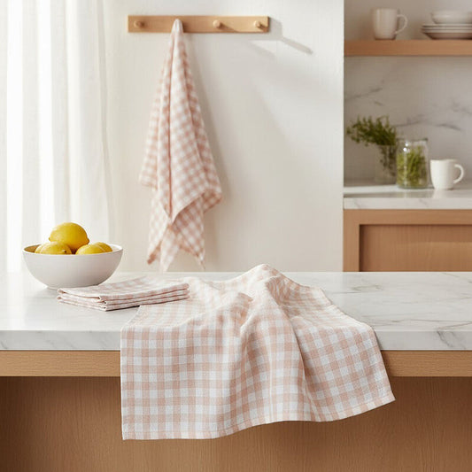Set of 3 Amber and White Check Tea Towels