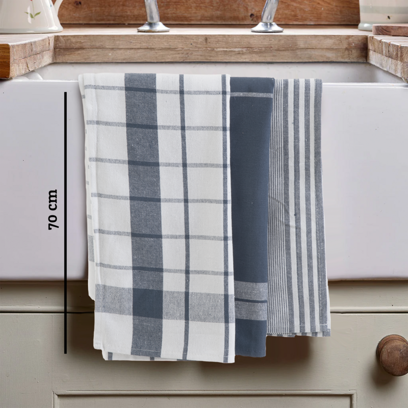 Set of 3 Grey and White Tea Towels