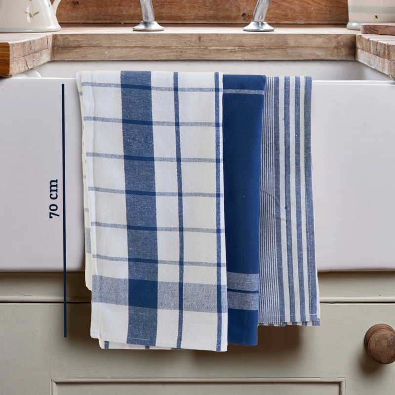 Set of 3 Blue and White Tea Towels
