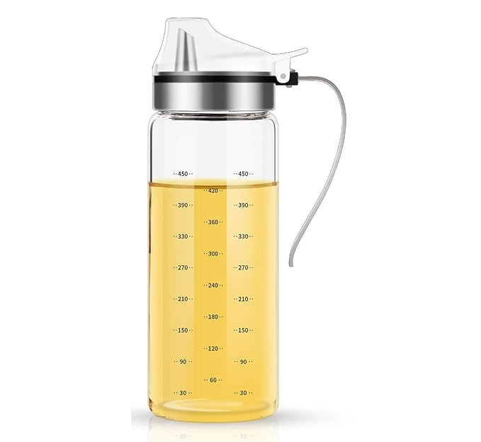 Borosilicate Glass Oil Bottle Oil Dispenser & Stoppers With Chrome Finish Steel Handle, 500 ml