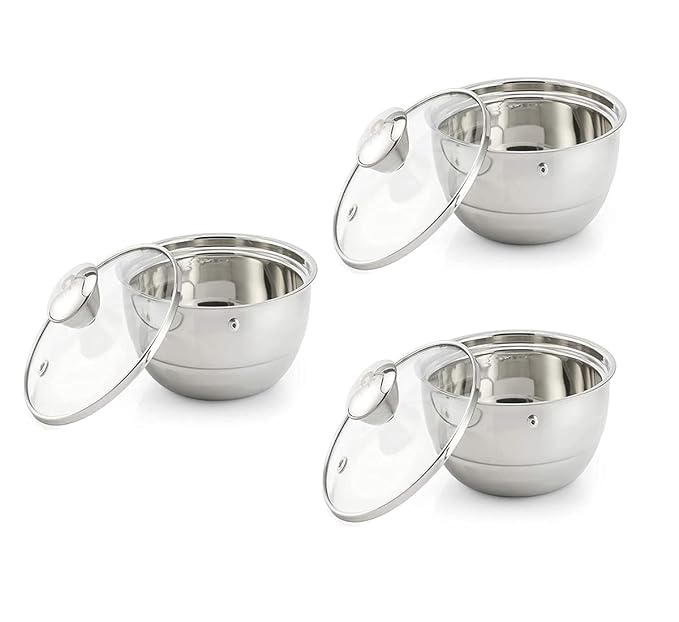 Stainless Steel Double Wall Insulated Curry Server Curry Bowls, 1500 ml, Set of 3