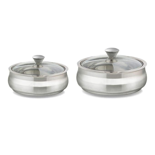 Stainless Steel Striped Handi Server, Silver, 2 L, Set of 2