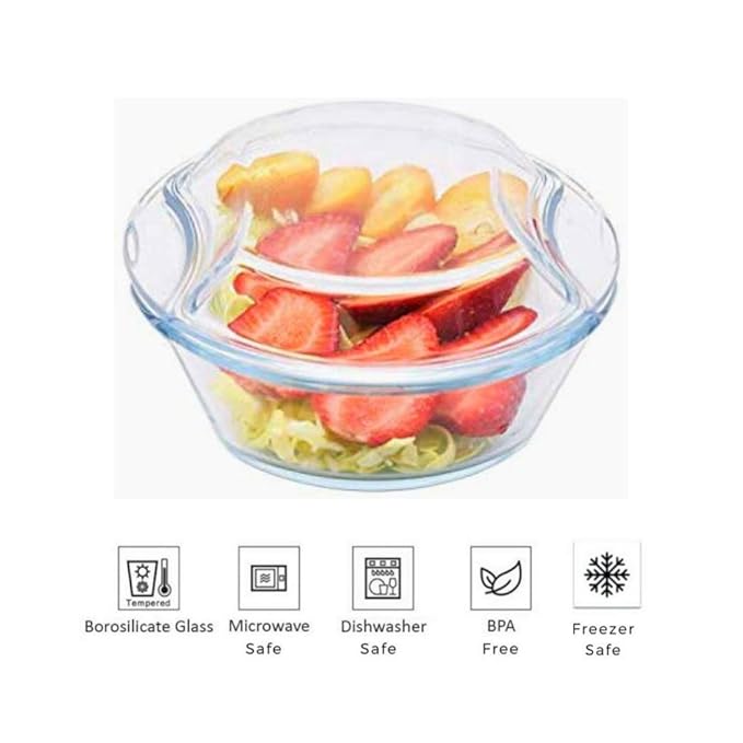 Borosilicate Serving Bowl, Glass Casserole Set, Glass Bowl With Lid, Microwave Safe Bowl Set, Pack of 1