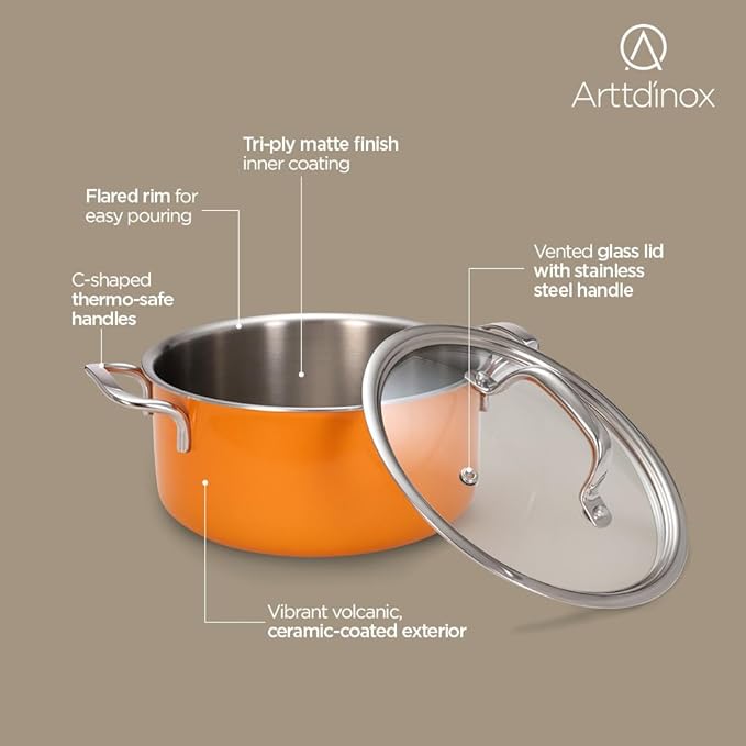 Stainless Steel Triply Pot With Glass Lid for Biryani, Pulao, Halwa, Curries, 20 cm, 3 L