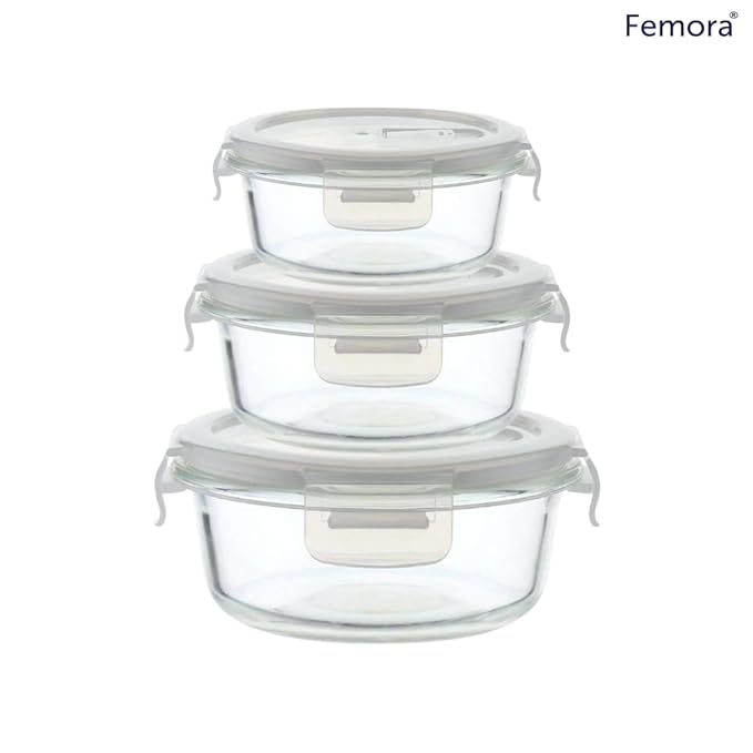 Borosilicate Glass Containers for Kitchen, Storage Box for Kitchen With Air Vent Lid, Set of 3