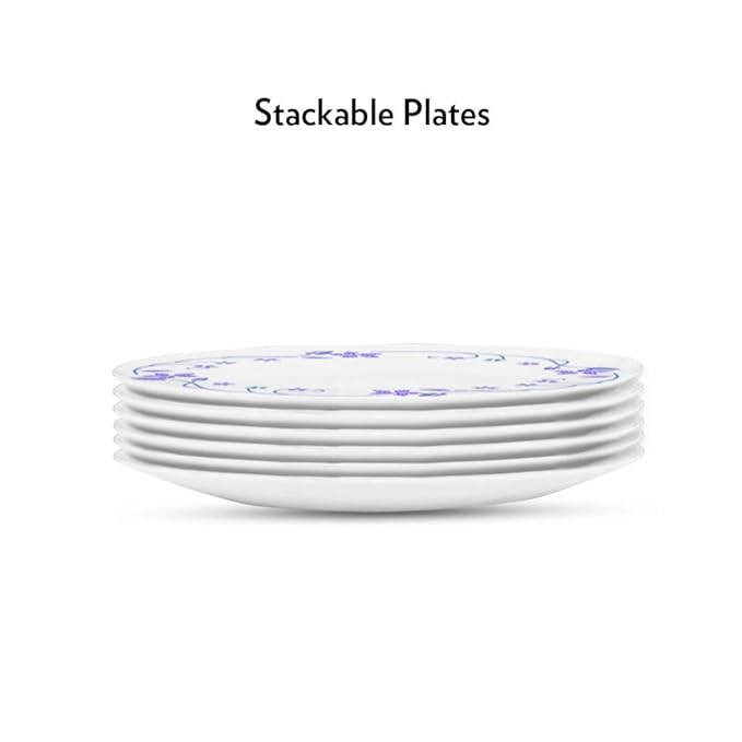 Opalware Full Plate, 11 inch, White, Set of 6 - Flora, Opalware Full Plate