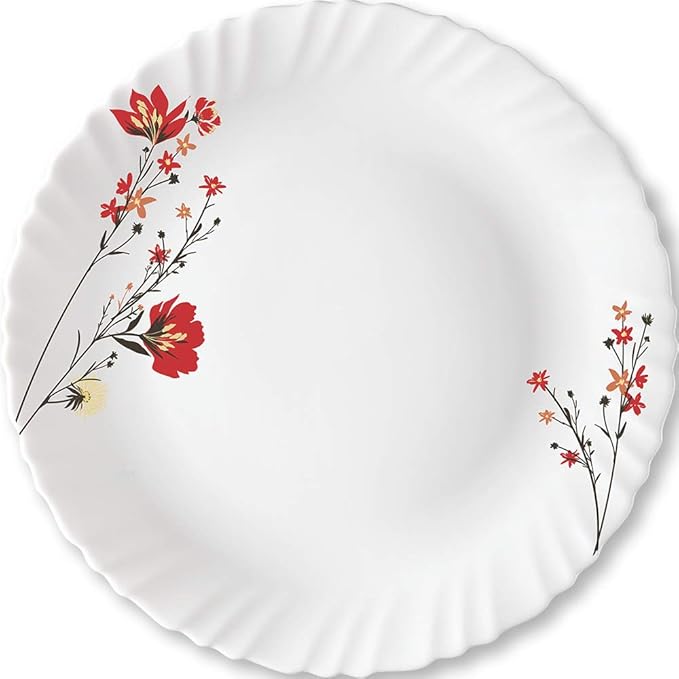 Opalware Full Plate, 11 inch, Set of 6, Red & White