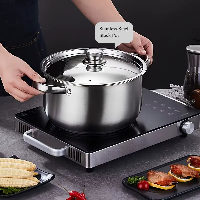 Stainless Steel Stock Pot Set with Lids – 4-Piece Cookware Set