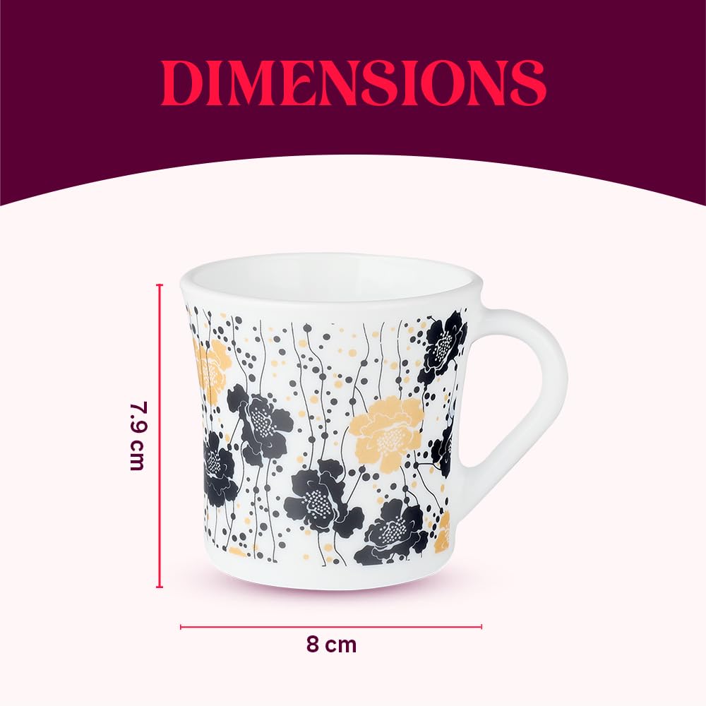 Dreamer Opalware Mug, Set of 6 Tea/coffee Mugs, 210 ml Each - Design 2