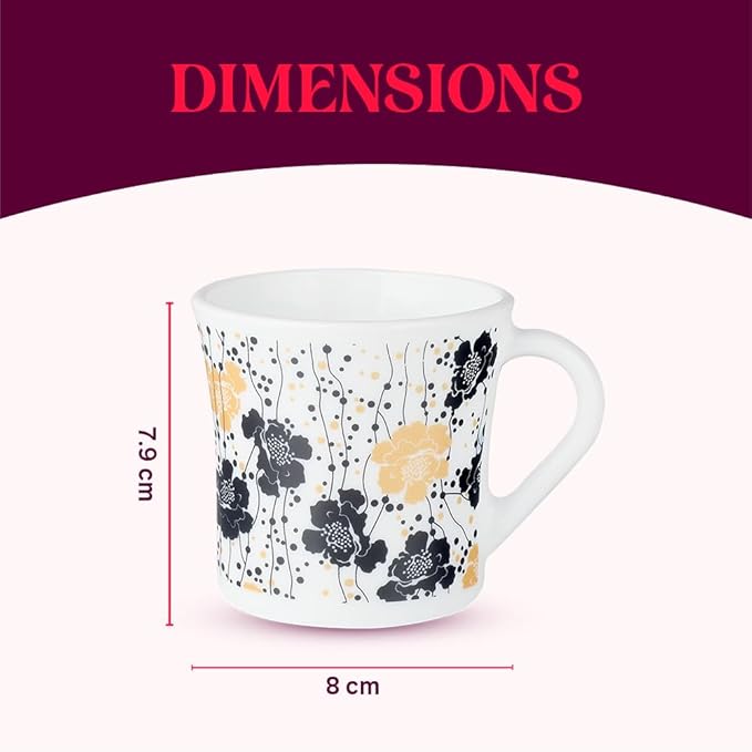 Dreamer Opalware Mug, Set of 6 Tea/coffee Mugs, 210 ml Each