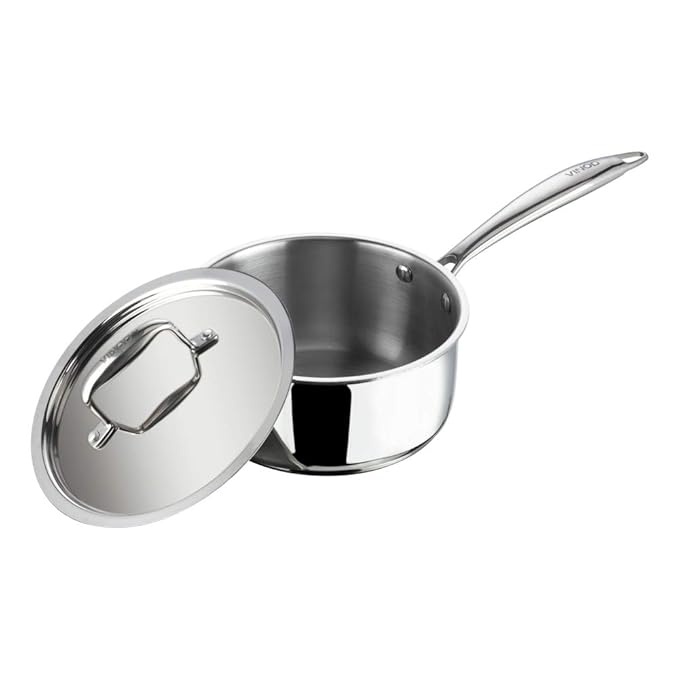 Triply Stainless Steel Saucepan with Lid - 1.2 L (14 cm), 2.5 mm Thick, Tea, Chai Pan