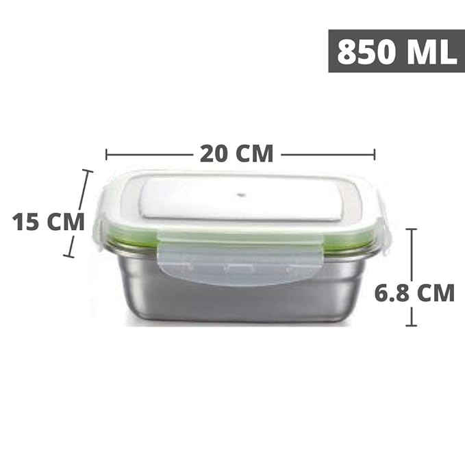 Lunch Box High Steel Rectangle Heavy Duty Airtight Leakproof Unbreakable Storage Container With Lock Lid - Design 6