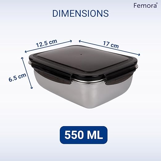 Lunch Box High Steel Rectangle Heavy Duty Airtight Leakproof Unbreakable Storage Container With Lock Lid - Design 7