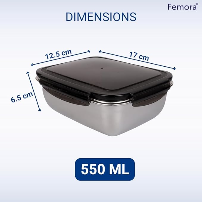 High Steel Rectangle Container With Lock Lid Lunch Box for Office, Storage, Lunch Box, 550 ml, Set of 3