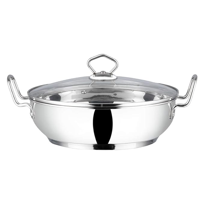 Stainless Steel Kadhai with Glass Lid - 4 L, 26 cm, Extra Thick, SAS Heavy Bottom, Kadai for Cooking