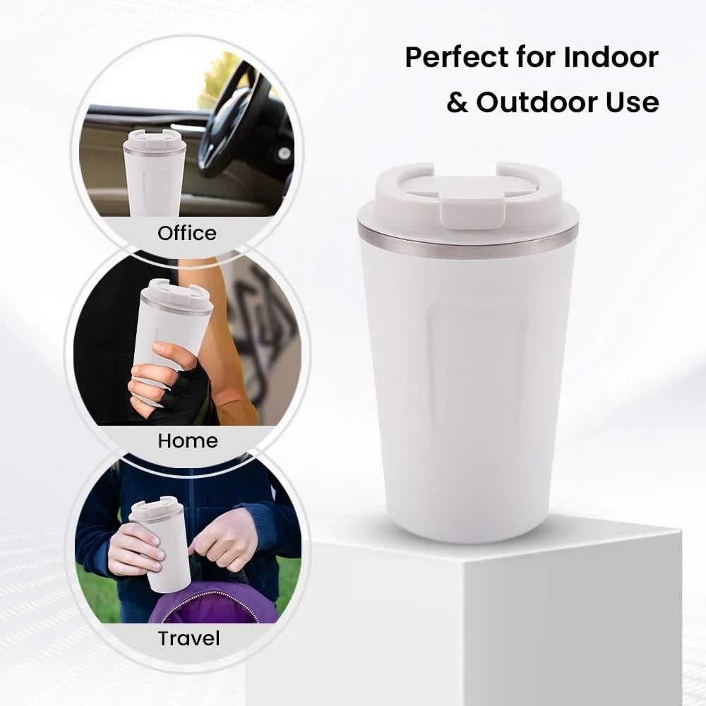 Stainless Steel Insulated Coffee Cup with Sipper, 380 ml, White