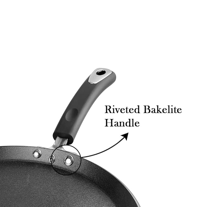 Non-stick Dosa Tawa 30 cm Diameter, Hard Anodised Non-stick Coating With Bakelite Riveted Handle, Black