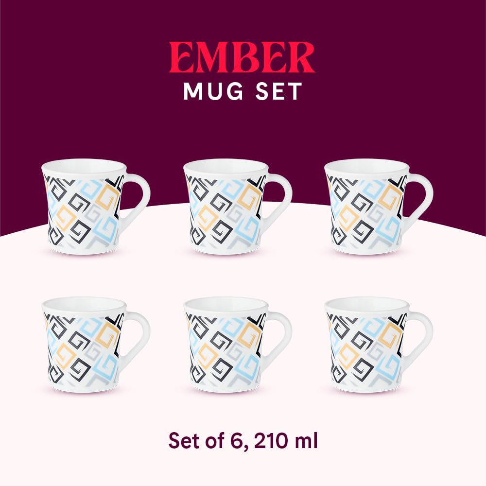Opalware Mug, Set of 6 Tea/coffee Mugs, 210 ml Each