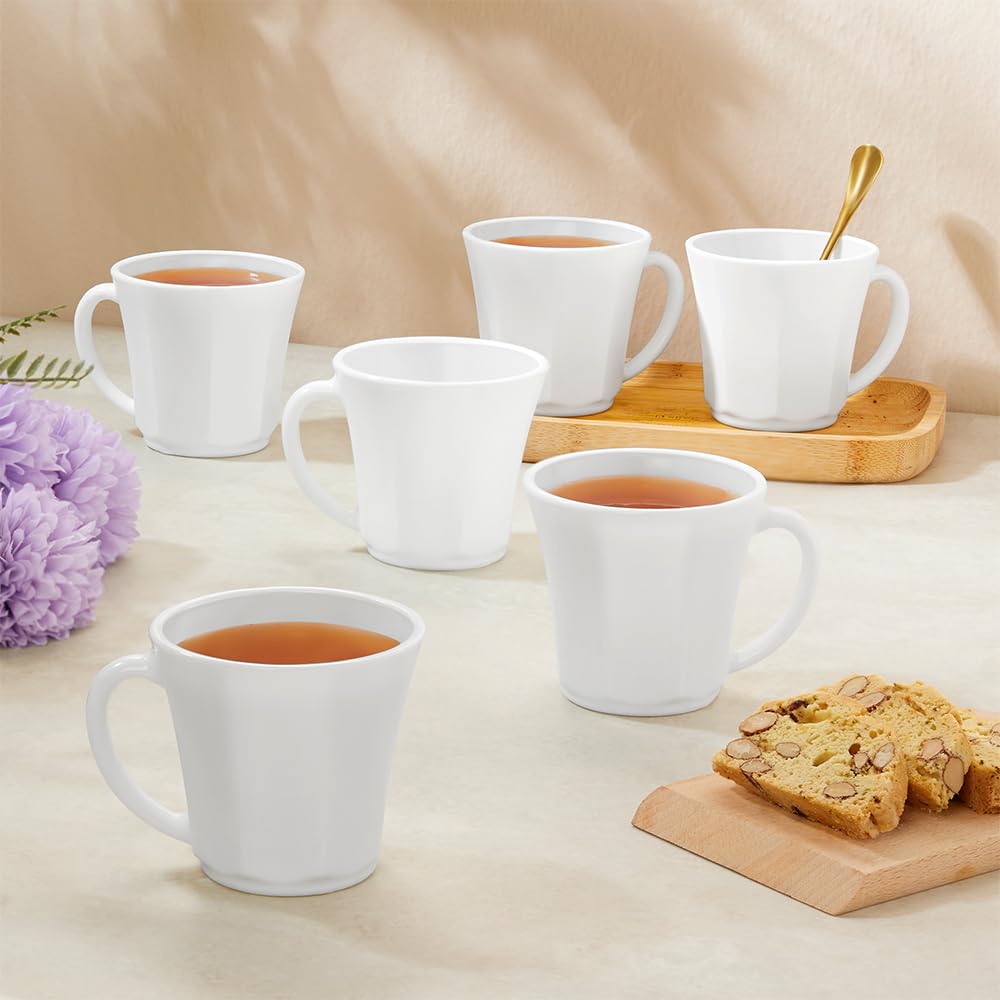 Octa Opalware Mug, Set of 6 Tea/coffee Mugs, 200 ml Each