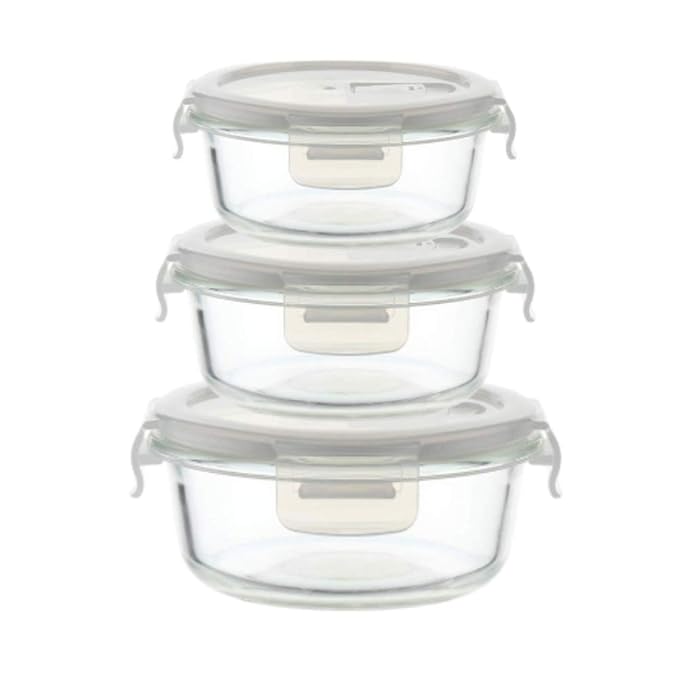 Borosilicate Glass Containers for Kitchen, Storage Box for Kitchen With Air Vent Lid, Set of 3