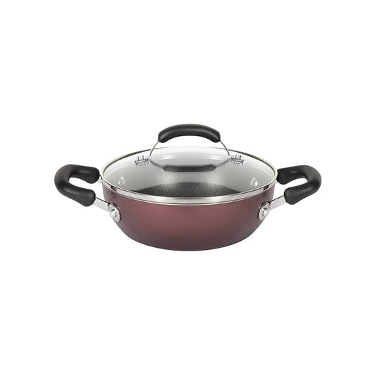 Merlot Aluminium Non-Stick Kadai, Kadhai with Glass Lid 30 cm/ 4.31 L
