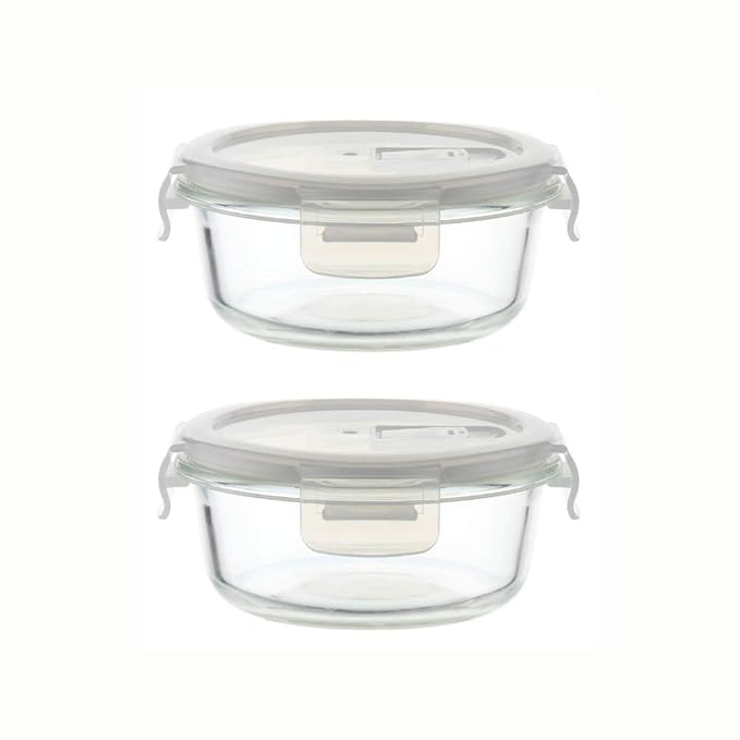Borosilicate Glass Containers for Kitchen, Storage Box for Kitchen With Air Vent Lid, Set of 2 - Design 2