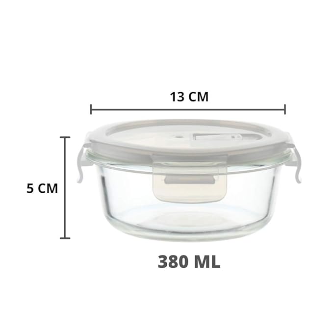 Borosilicate Glass Containers for Kitchen, Storage Box for Kitchen With Air Vent Lid, Set of 1, 380 ml