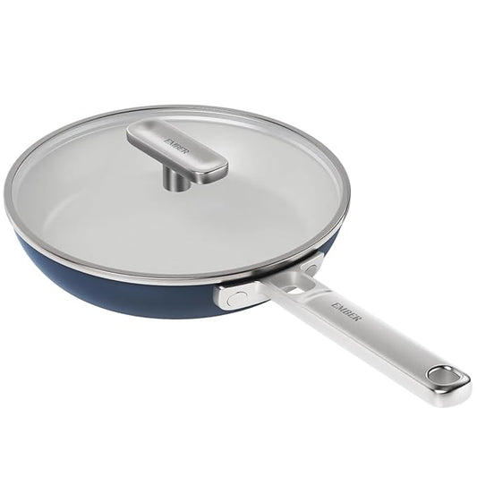 Ceramic Non-stick Egg Pan 20 cm, Glass Lid, Stainless Steel Handle, Blue