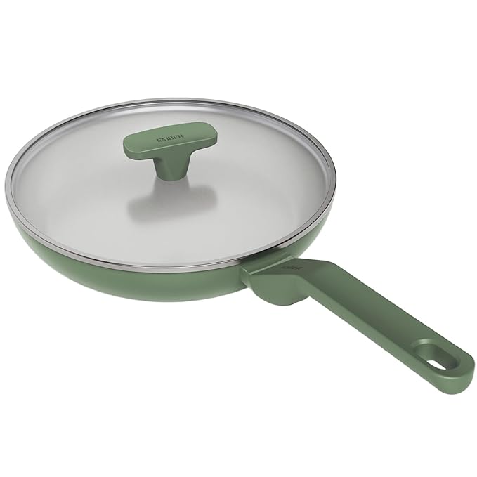 Ceramic Non-stick Egg Pan 20 cm, Glass Lid, Matching Handle,, Green