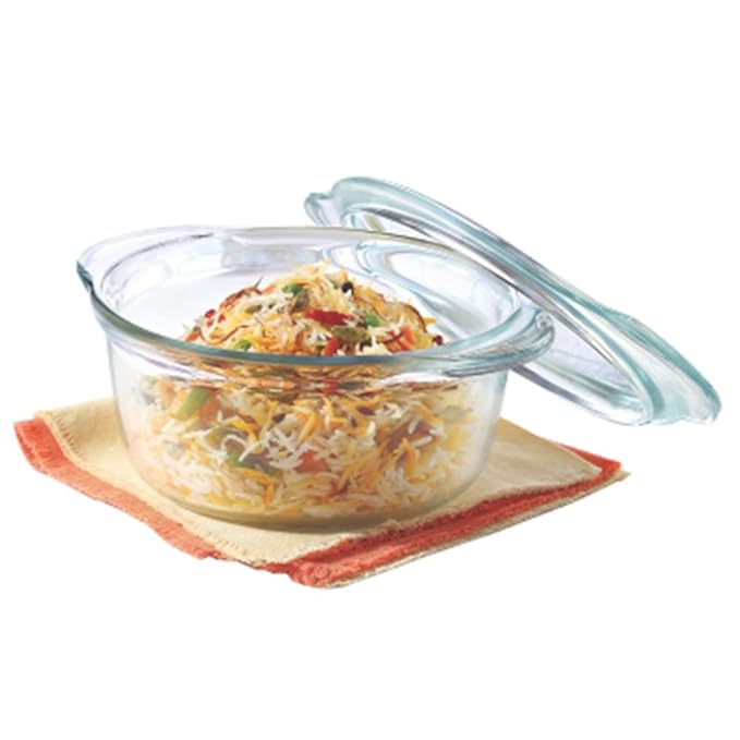 Glass Casserole Oven and Microwave Safe Serving Bowl With Glass Lid, 1.75 L, Transparent
