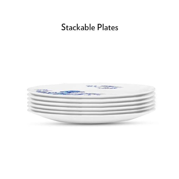 Opalware Blue Cascade Full Plate, White, 11 inch, Set of 6