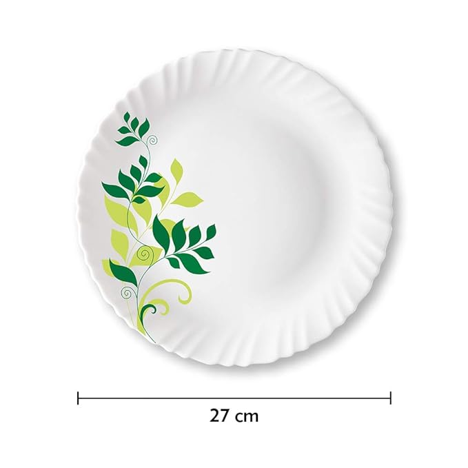 Opalware Full Plate, 11 inch, White, Set of 6 - Design 4