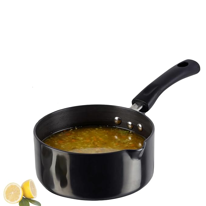 Hard Anodised Saucepan 1.1 L, 14 cm, 3.25 mm Thick, Metal Spoon Friendly, Ezee Pour Spout