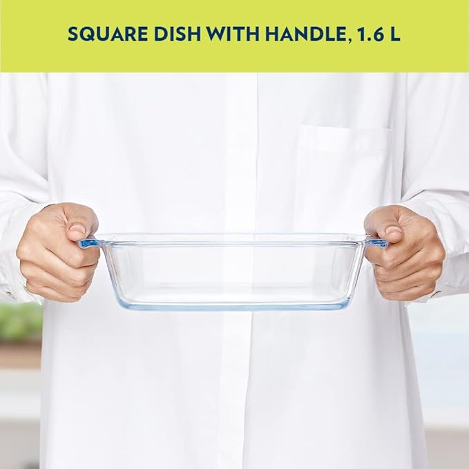Glass Baking Dish, 1.6 L, Transparent, 1 Piece Square Dish With Handle