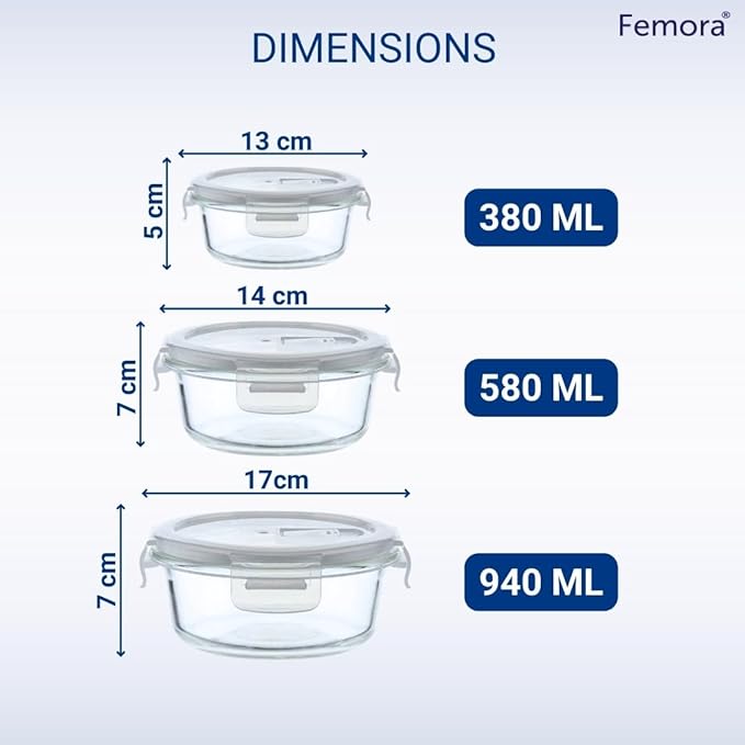 Borosilicate Glass Containers for Kitchen, Storage Box for Kitchen With Air Vent Lid, Set of 3
